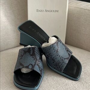 Enzo Angiolini Blue Snake-Print Slide Mules